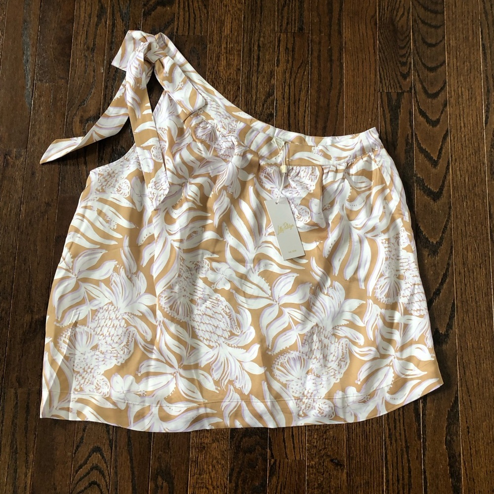 *NWT* Lilly Pulitzer Women’s 12 Bexler One-Shoulder Top Rattan Bon Vivants Top - Picture 3 of 13